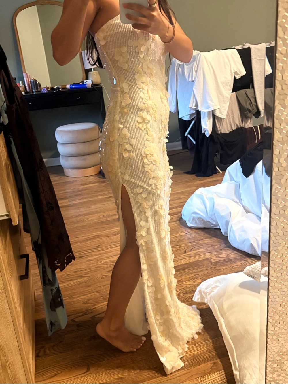 Peppermayo Strapless Ivory Sequin Dress Bachelorette Bridal Vacation - Picture 2 of 6